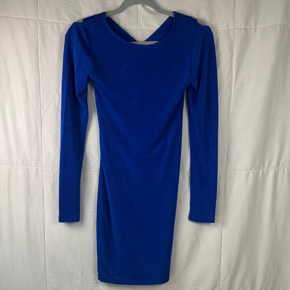 Hello‎ Molly Blue Bodycon Mini Dress Long Sleeve Open Back US 6